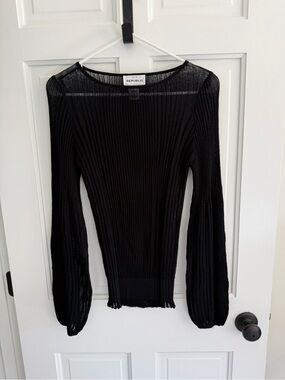 For The Republic‎ Black Sheer Rib Knit Balloon Sleeve Sweater Size S